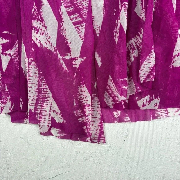 Alfani Sleeveless Artsy Pink Fuchsia Patterned Top Asymmetrical Hem Mesh Layers - Picture 5 of 7